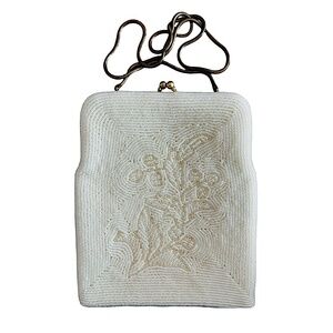 WALBORG Vintage White Pearl Beaded Handbag 5.5”x 7” Wedding Hong Kong